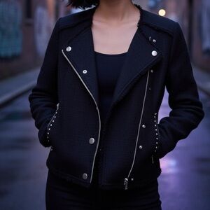 Karl Lagerfeld Black Tweed Moto Blazer | 2